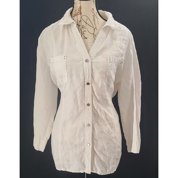 JM collection womens linen/cotton boxy button up white Sz 16 resort wear beachy - Picture 1 of 8